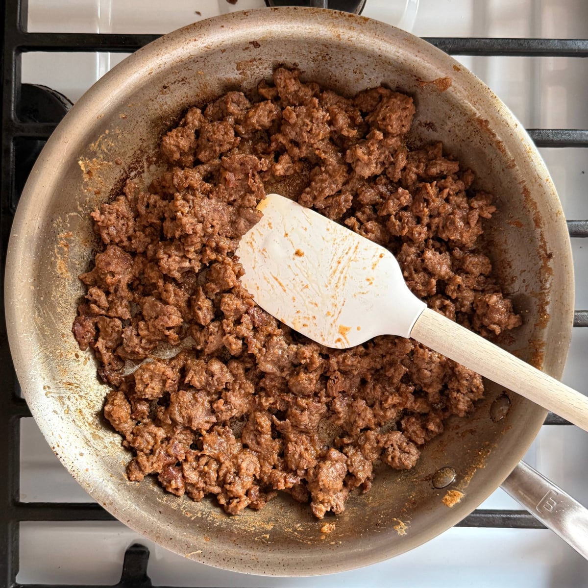 ground beed cooked stove top until golden brown and caramelized