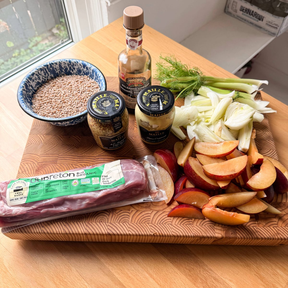 ingredients for oven roasted pork tenderloin with fennel and plums